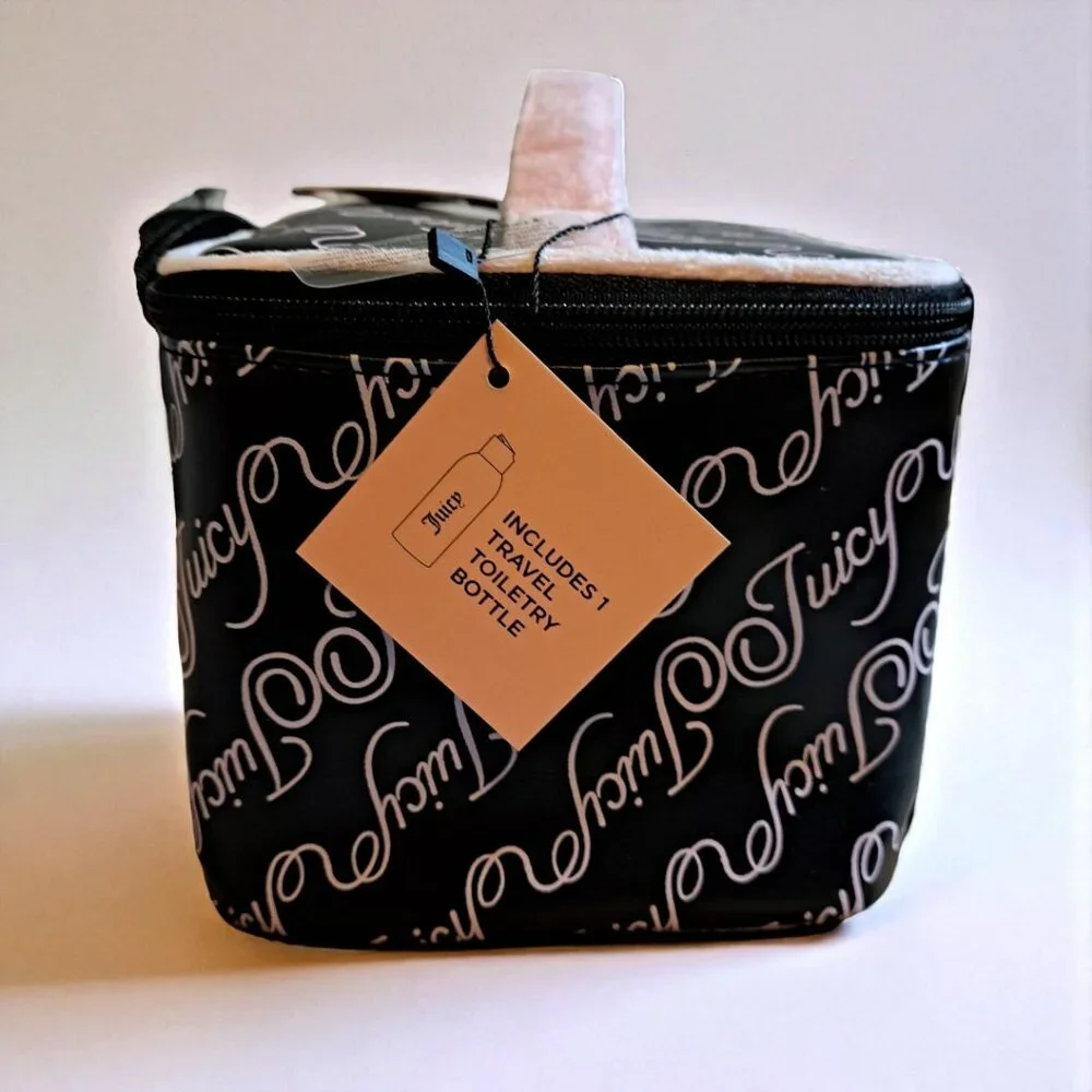 Juicy Couture Pink and Black Train Case Makeup Bag Set NWT